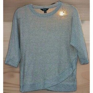 Simply Vera Wang Women’s XS Gray Ribbed 3/4 Sleeve Petal Hem Sweater Top EUC